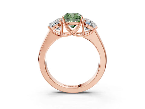 Rose gold Three-Stone Fancy Green Cushion Cut Cut Diamond Ring with Prong Setting and Classic Band_3