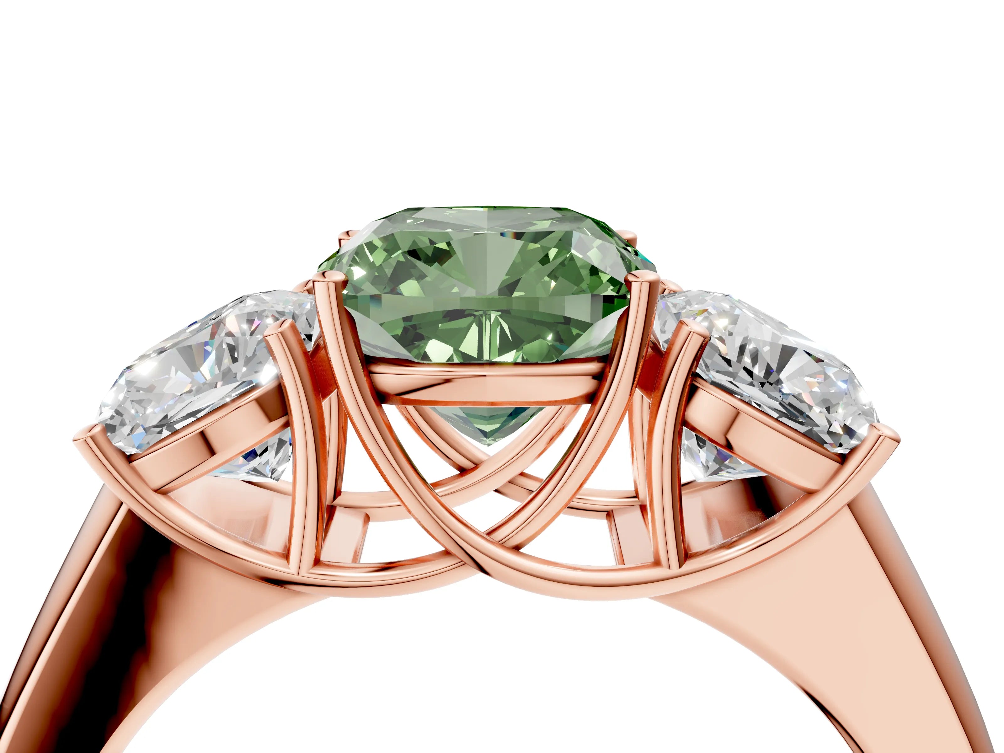 Rose gold Three-Stone Fancy Green Cushion Cut Cut Diamond Ring with Prong Setting and Classic Band_4
