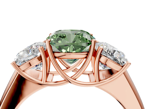 Rose gold Three-Stone Fancy Green Cushion Cut Cut Diamond Ring with Prong Setting and Classic Band_4