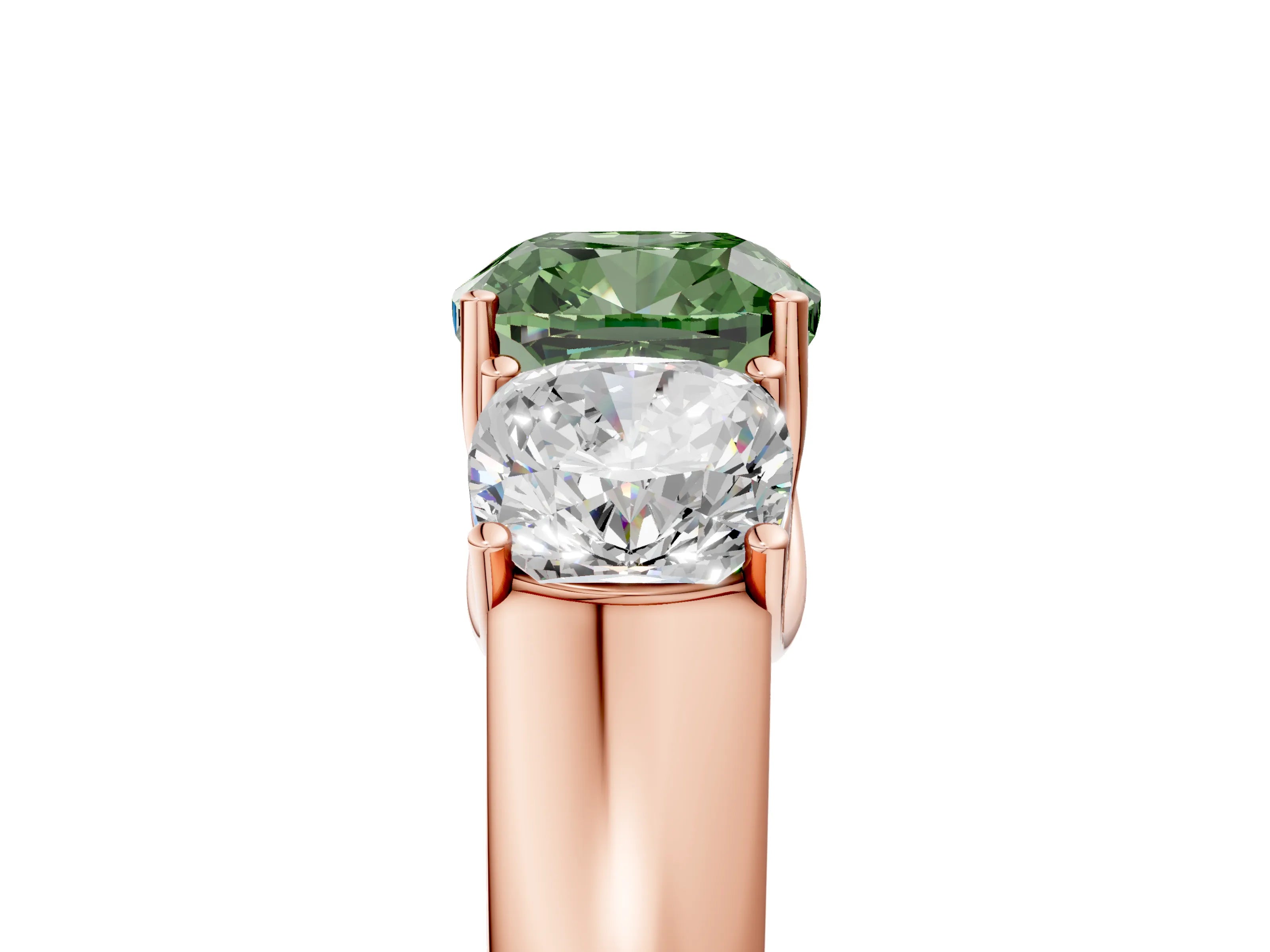 Rose gold Three-Stone Fancy Green Cushion Cut Cut Diamond Ring with Prong Setting and Classic Band_5