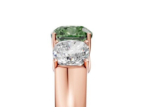 Rose gold Three-Stone Fancy Green Cushion Cut Cut Diamond Ring with Prong Setting and Classic Band_5