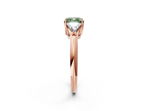 Rose gold Three-Stone Fancy Green Cushion Cut Cut Diamond Ring with Trillion Side Stones and Four-Prong Setting_5