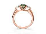 Rose gold Three-Stone Fancy Green Cushion Cut Cut Diamond Ring with Trillion Side Stones and Four-Prong Setting_6