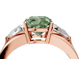 Rose gold Three-Stone Fancy Green Cushion Cut Cut Diamond Ring with Trillion Side Stones on a Split Shank Band_4