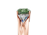 Rose gold Three-Stone Fancy Green Cushion Cut Cut Diamond Ring with Trillion Side Stones on a Split Shank Band_5