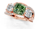 Rose gold Three-Stone Fancy Green Cushion Cut Cut Diamond Split Shank Prong Set Ring_1
