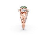 Rose gold Three-Stone Fancy Green Cushion Cut Cut Diamond Split Shank Prong Set Ring_2