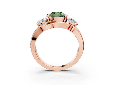 Rose gold Three-Stone Fancy Green Cushion Cut Cut Diamond Split Shank Prong Set Ring_3