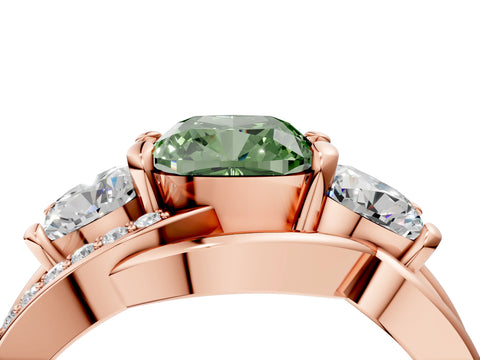Rose gold Three-Stone Fancy Green Cushion Cut Cut Diamond Split Shank Prong Set Ring_4