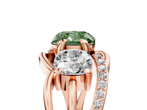 Rose gold Three-Stone Fancy Green Cushion Cut Cut Diamond Split Shank Prong Set Ring_5