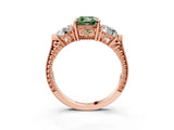 Rose gold Three-Stone Fancy Green Cushion Cut Cut Milgrain Band Prong Setting Ring_3