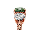 Rose gold Three-Stone Fancy Green Cushion Cut Cut Milgrain Band Prong Setting Ring_5