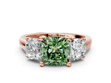Rose gold Three-Stone Fancy Green Cushion Cut Cut Solitaire Ring with Classic Prong Setting