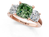 Rose gold Three-Stone Fancy Green Cushion Cut Cut Solitaire Ring with Classic Prong Setting_1