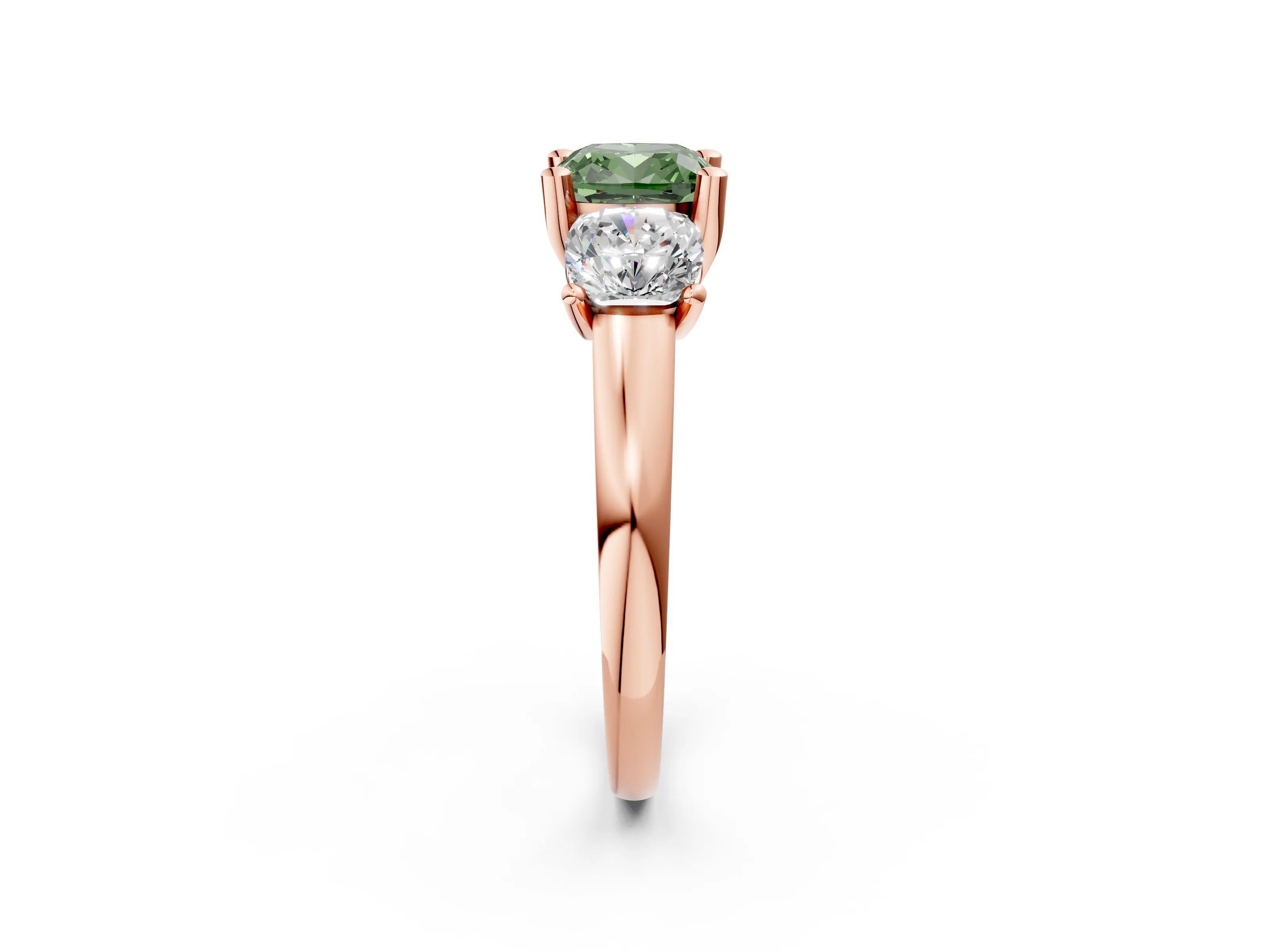 Rose gold Three-Stone Fancy Green Cushion Cut Cut Solitaire Ring with Classic Prong Setting_2