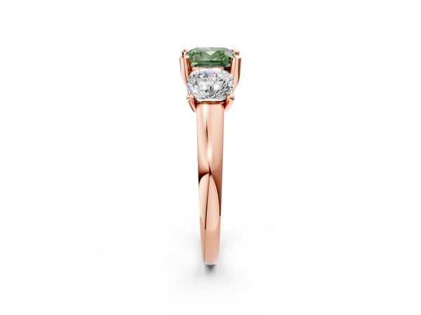 Rose gold Three-Stone Fancy Green Cushion Cut Cut Solitaire Ring with Classic Prong Setting