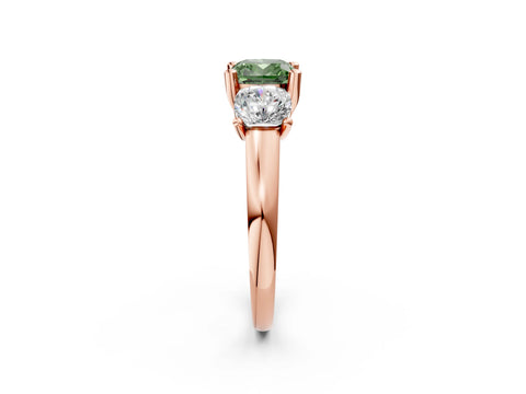 Rose gold Three-Stone Fancy Green Cushion Cut Cut Solitaire Ring with Classic Prong Setting_2