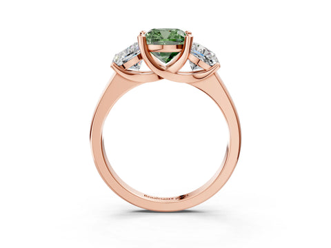 Rose gold Three-Stone Fancy Green Cushion Cut Cut Solitaire Ring with Classic Prong Setting_3