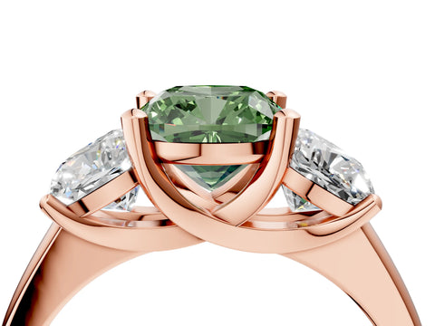 Rose gold Three-Stone Fancy Green Cushion Cut Cut Solitaire Ring with Classic Prong Setting_4