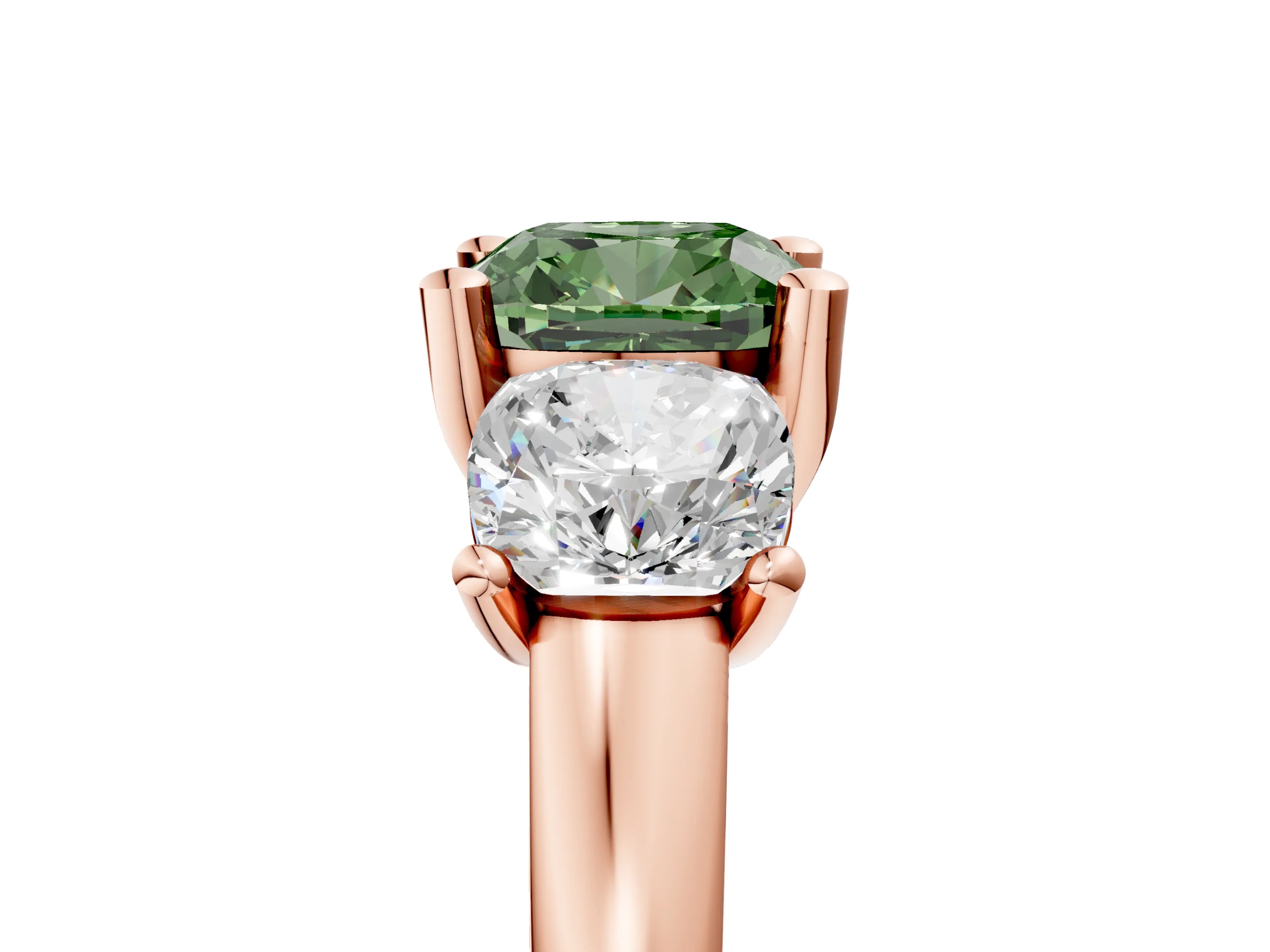 Rose gold Three-Stone Fancy Green Cushion Cut Cut Solitaire Ring with Classic Prong Setting_5