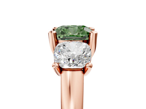 Rose gold Three-Stone Fancy Green Cushion Cut Cut Solitaire Ring with Classic Prong Setting_5