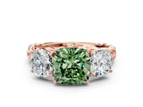 Rose gold Three-Stone Fancy Green Cushion Cut Diamond Braided Band Ring with Four-Prong Setting_37