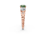 Rose gold Three-Stone Fancy Green Cushion Cut Diamond Braided Band Ring with Four-Prong Setting_39