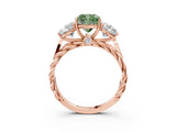 Rose gold Three-Stone Fancy Green Cushion Cut Diamond Braided Band Ring with Four-Prong Setting_40