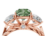 Rose gold Three-Stone Fancy Green Cushion Cut Diamond Braided Band Ring with Four-Prong Setting_41