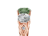 Rose gold Three-Stone Fancy Green Cushion Cut Diamond Braided Band Ring with Four-Prong Setting_42
