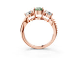 Rose gold Three-Stone Fancy Green Cushion Cut Diamond Channel Set Engagement Ring with Prong Setting_15