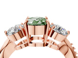 Rose gold Three-Stone Fancy Green Cushion Cut Diamond Channel Set Engagement Ring with Prong Setting_16