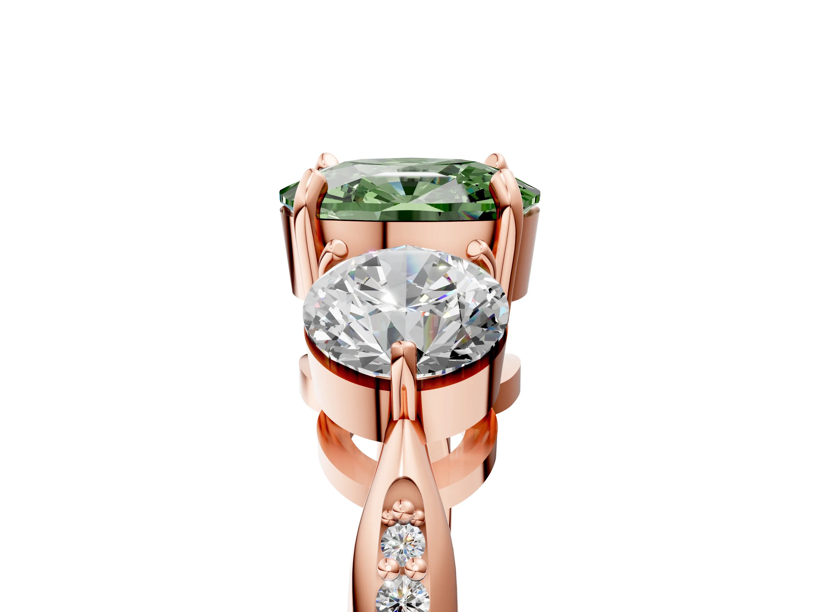 Rose gold Three-Stone Fancy Green Cushion Cut Diamond Channel Set Engagement Ring with Prong Setting_17
