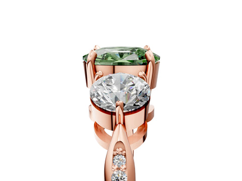 Rose gold Three-Stone Fancy Green Cushion Cut Diamond Channel Set Engagement Ring with Prong Setting_17