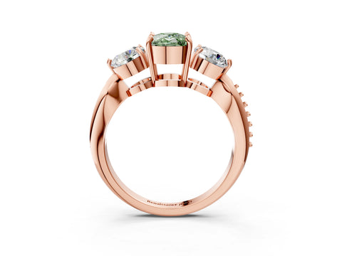 Rose gold Three-Stone Fancy Green Cushion Cut Diamond Channel Set Engagement Ring with Prong Setting_3