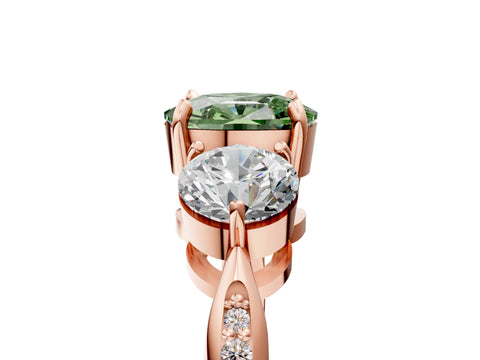 Rose gold Three-Stone Fancy Green Cushion Cut Diamond Channel Set Engagement Ring with Prong Setting_5