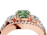 Rose gold Three-Stone Fancy Green Cushion Cut Diamond Engagement Ring with Pave Band and Prong Setting_16