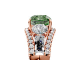Rose gold Three-Stone Fancy Green Cushion Cut Diamond Engagement Ring with Pave Band and Prong Setting_17