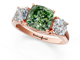 Rose gold Three-Stone Fancy Green Cushion Cut Diamond Engagement Ring with Prong Setting_4