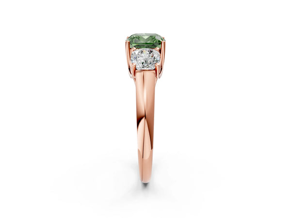 Rose gold Three-Stone Fancy Green Cushion Cut Diamond Engagement Ring with Prong Setting