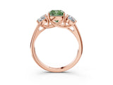 Rose gold Three-Stone Fancy Green Cushion Cut Diamond Engagement Ring with Prong Setting_6