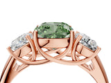 Rose gold Three-Stone Fancy Green Cushion Cut Diamond Engagement Ring with Prong Setting_7