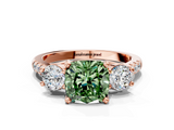 Rose gold Three-Stone Fancy Green Cushion  Cut Diamond Pavé Band with Four-Prong Setting_28