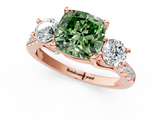 Rose gold Three-Stone Fancy Green Cushion  Cut Diamond Pavé Band with Four-Prong Setting_29