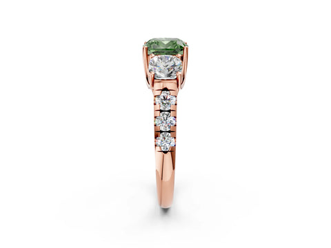 Rose gold Three-Stone Fancy Green Cushion Cut Diamond Pavé Band with Prong Setting_2