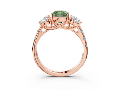 Rose gold Three-Stone Fancy Green Cushion Cut Diamond Pavé Band with Prong Setting_3