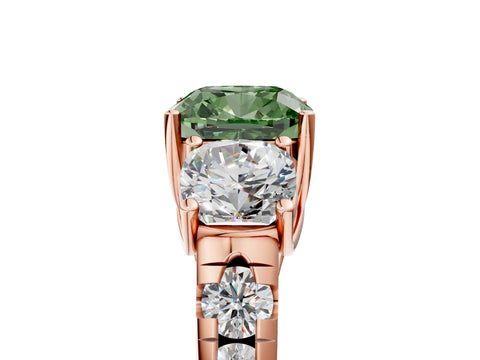 Rose gold Three-Stone Fancy Green Cushion Cut Diamond Pavé Band with Prong Setting_5