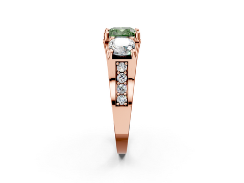 Rose gold Three-Stone Fancy Green Cushion  Cut Diamond Ring with Channel-Set Band and Four-Prong Setting_37