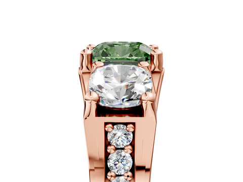 Rose gold Three-Stone Fancy Green Cushion  Cut Diamond Ring with Channel-Set Band and Four-Prong Setting_40
