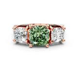 Rose gold Three-Stone Fancy Green Cushion  Cut Diamond Ring with Channel-Set Band and Four-Prong Setting_51